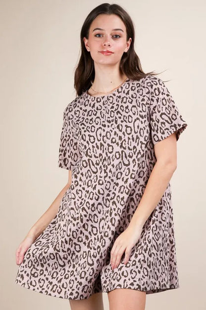 Leopard Printed Comfy Mini Dress in Blush - product view 3