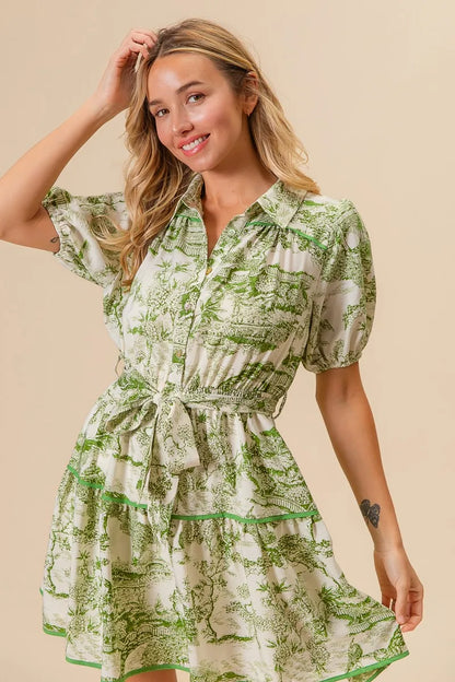 Woven Printed Tiered Dress in Avocado - product view 4