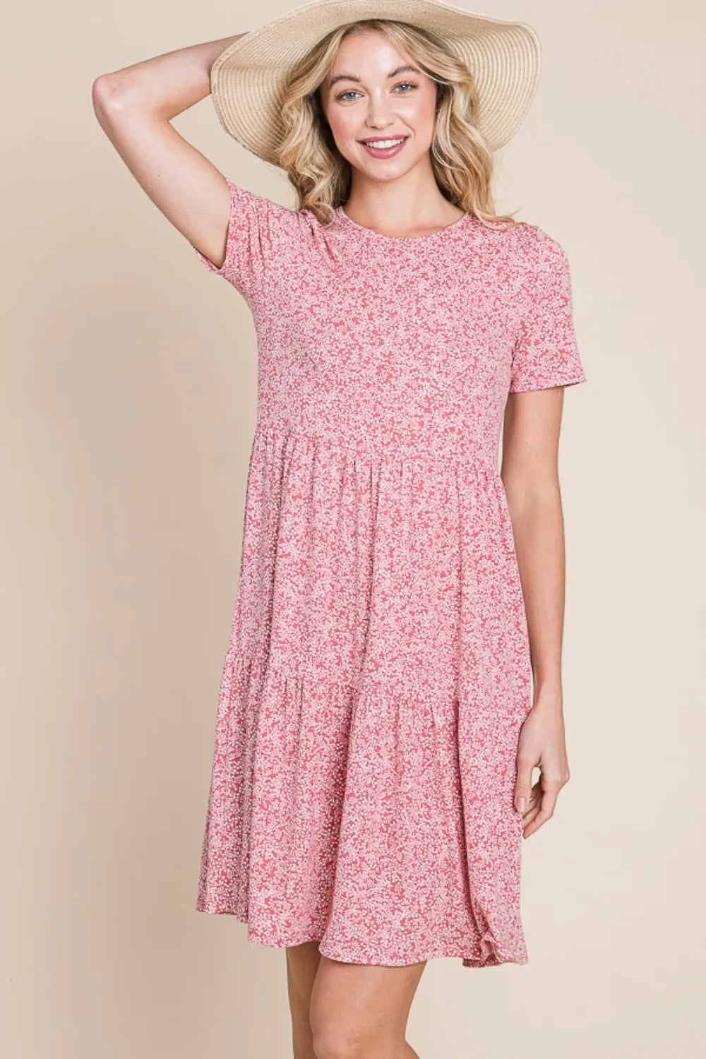 Printed Short Sleeve Mini Dress in Marsala - product view 4