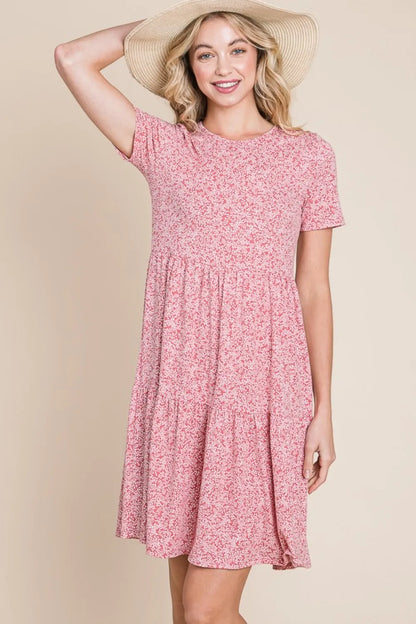 Printed Short Sleeve Mini Dress in Marsala - product view 4