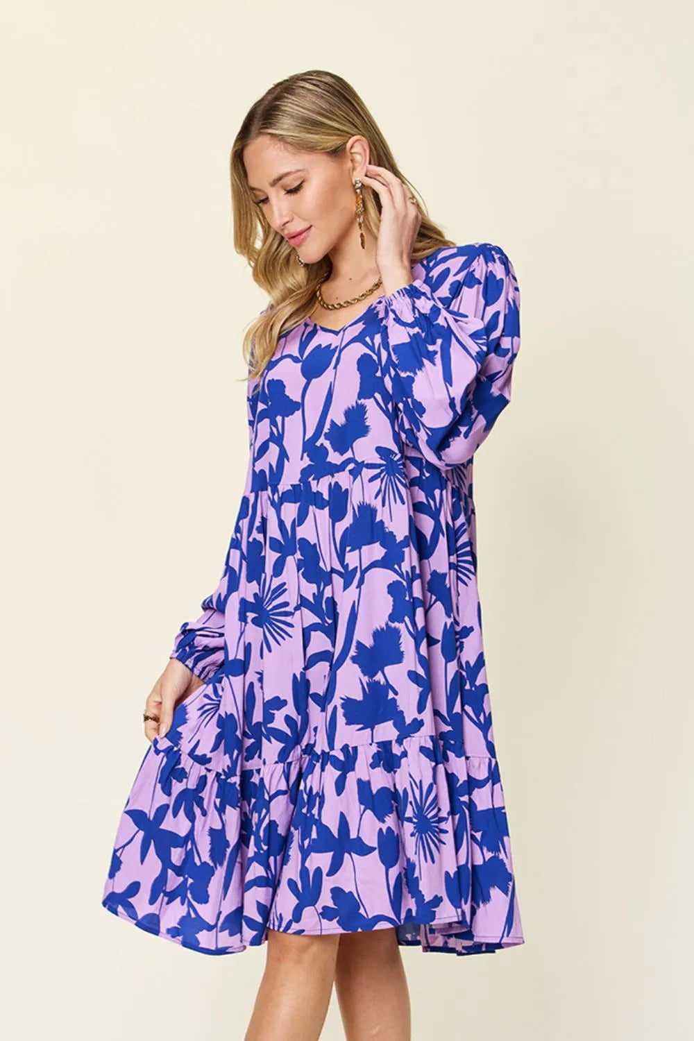 Full Size Printed Ruffle Hem Dress with Pocket in Dark Green, Lavender and more - product view 14