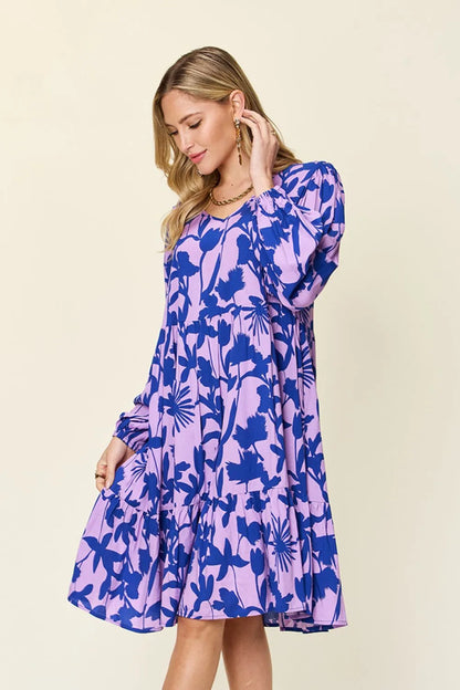 Full Size Printed Ruffle Hem Dress with Pocket in Dark Green, Lavender and more - product view 14