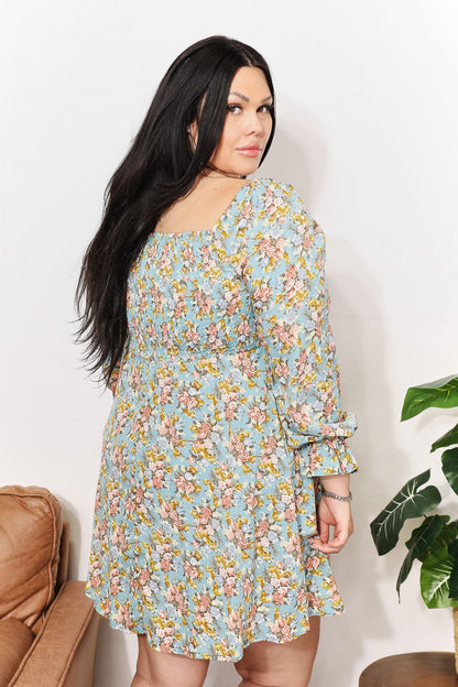 Honey Floral Smocked Flounce Sleeve Square Neck Dress - product view 10