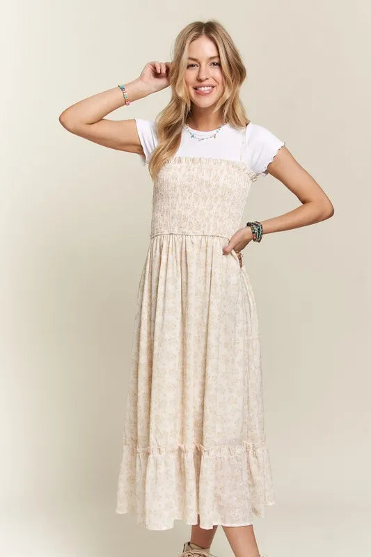 Smocked Floral Ruffled Hem Cami Dress - Apricot - product view 2