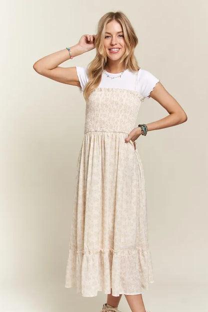 Smocked Floral Ruffled Hem Cami Dress - Apricot - product view 2