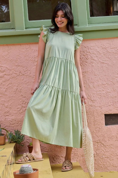 Ruffle Short Sleeve Tiered Maxi Dress in Sage - product view 5