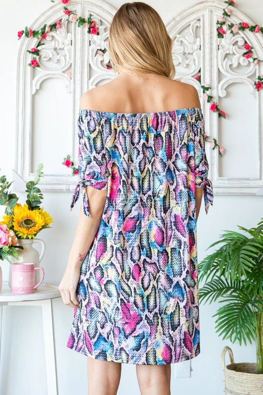 Full Size Off Shoulder Snake Mini Dress in Multi - product view 2