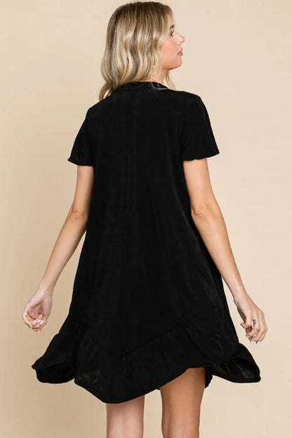 Full Size Short Sleeve Ruffled Asymmetric Hem Dress - Black - product view 2
