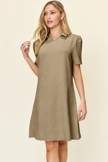 Full Size Texture Collared Neck Short Sleeve Dress in White, Lavender and more - product view 31