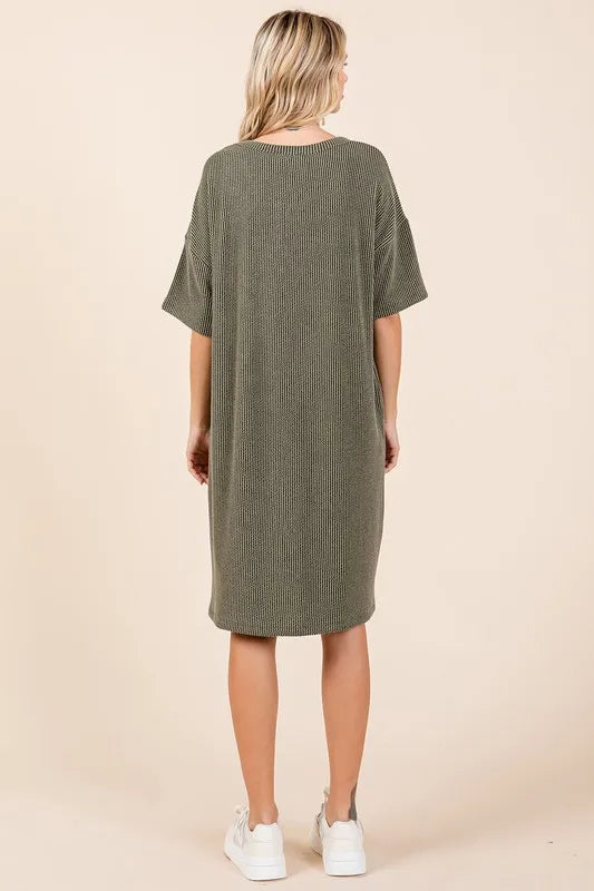 Urban Rib Knit Short Sleeve Tee Dress - Army Green - product view 3