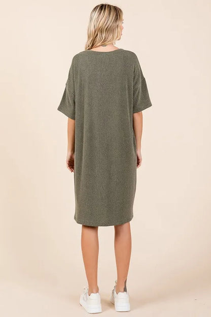 Urban Rib Knit Short Sleeve Tee Dress - Army Green - product view 3