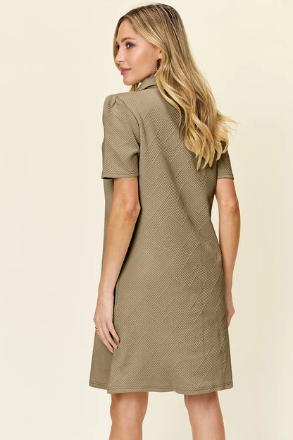 Full Size Texture Collared Neck Short Sleeve Dress in White, Lavender and more - product view 33