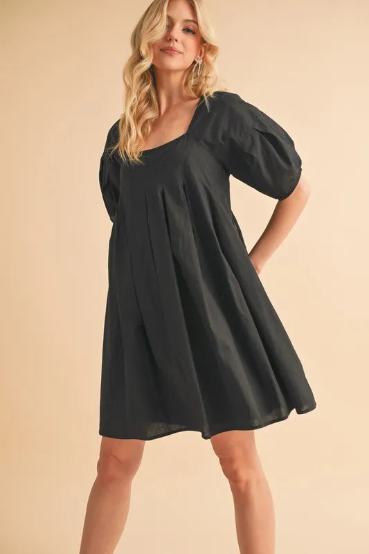 Square Neck Babydoll Dress with Pockets - Black - product view 2