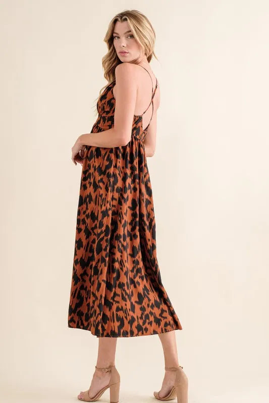 Leopard Print Plunge Maxi Dress in Brown - product view 3