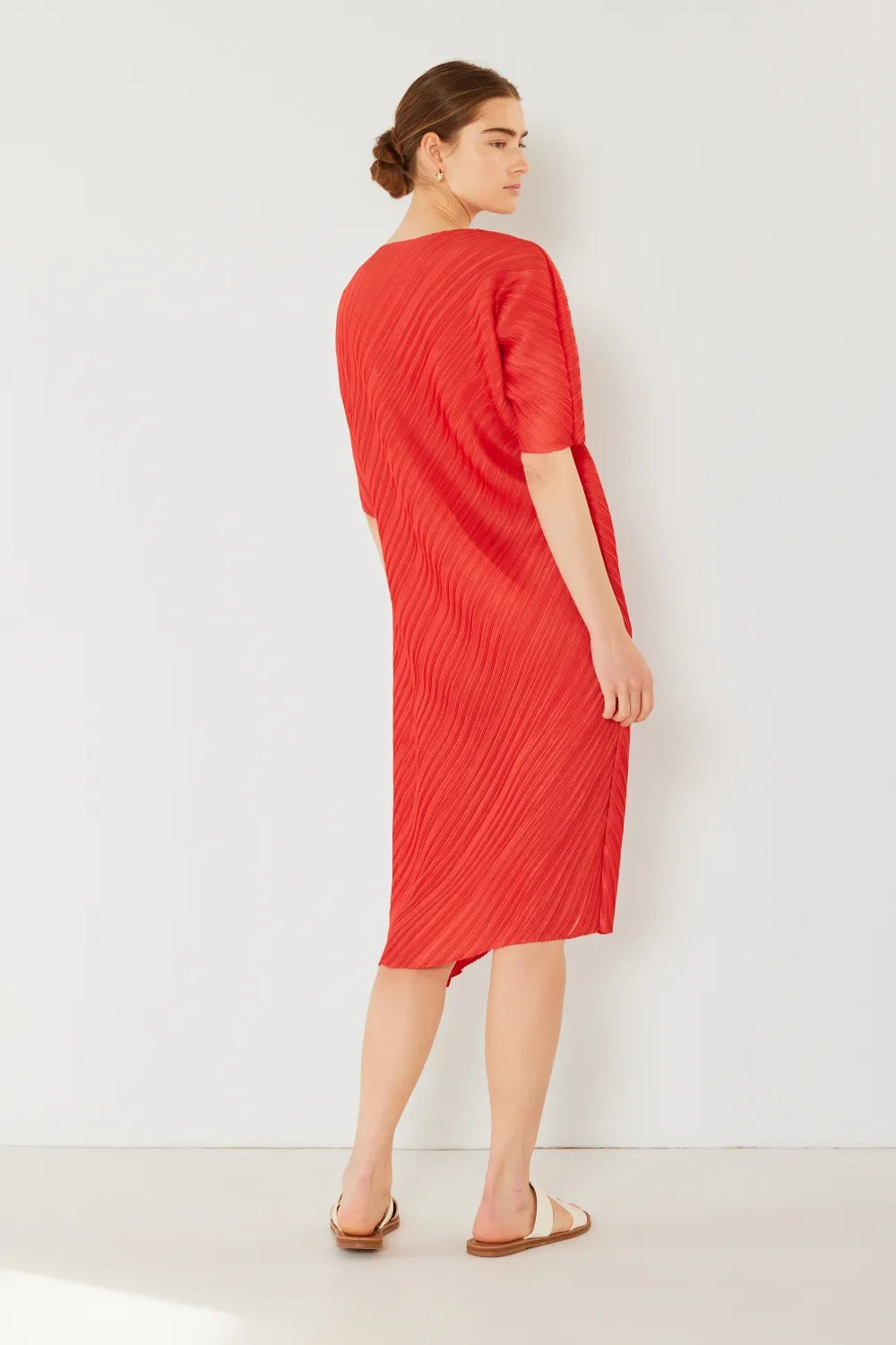 Pleated Dolman Sleeve Dress in Brown Khaki, Deep Orange and more - product view 8