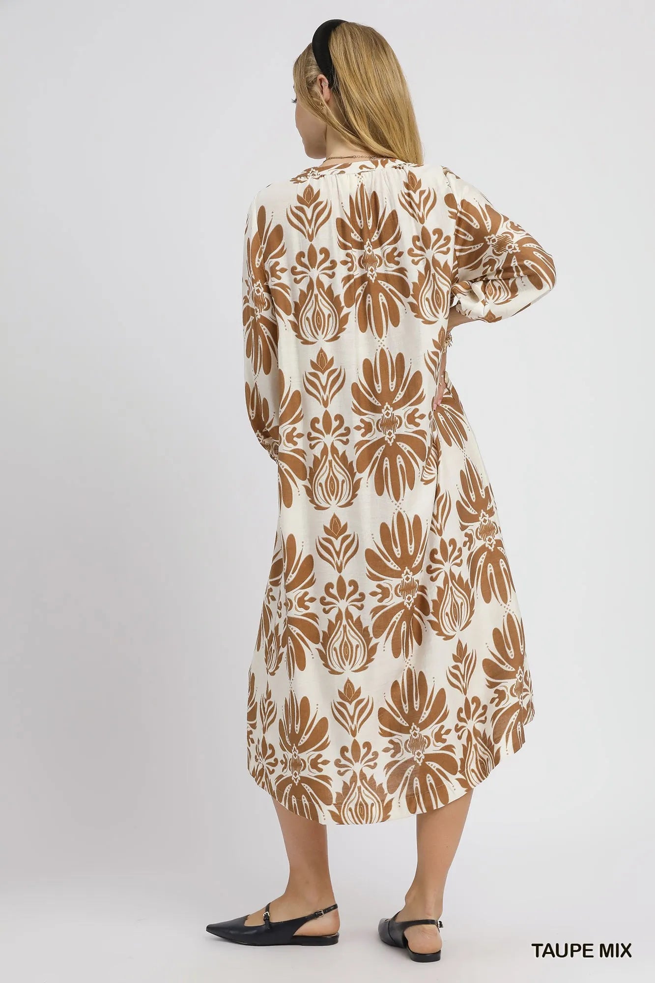 Mix Abstract Floral Print Midi Dress - Taupe Mix - product view 4