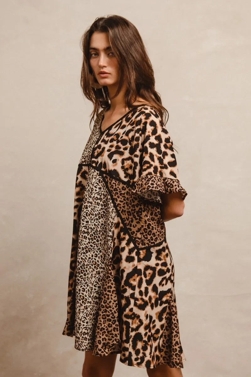 Leopard Prints Mix and Match Short Sleeves Dress in Leopard Mix - product view 10