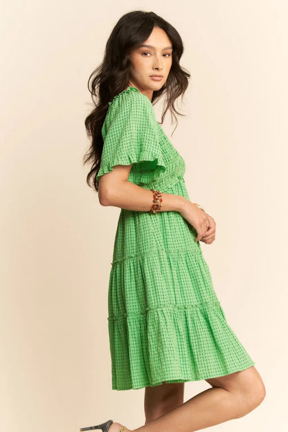 Jacquard Checker Smocking Tiered Dress - Ibiza Green - product view 7