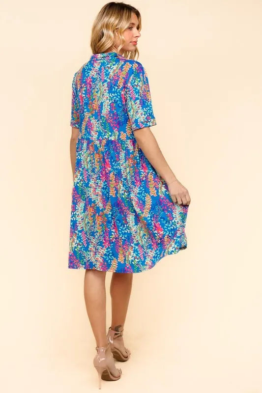 Johnny Collar Babydoll Dress with Side Pockets - Blue - product view 7