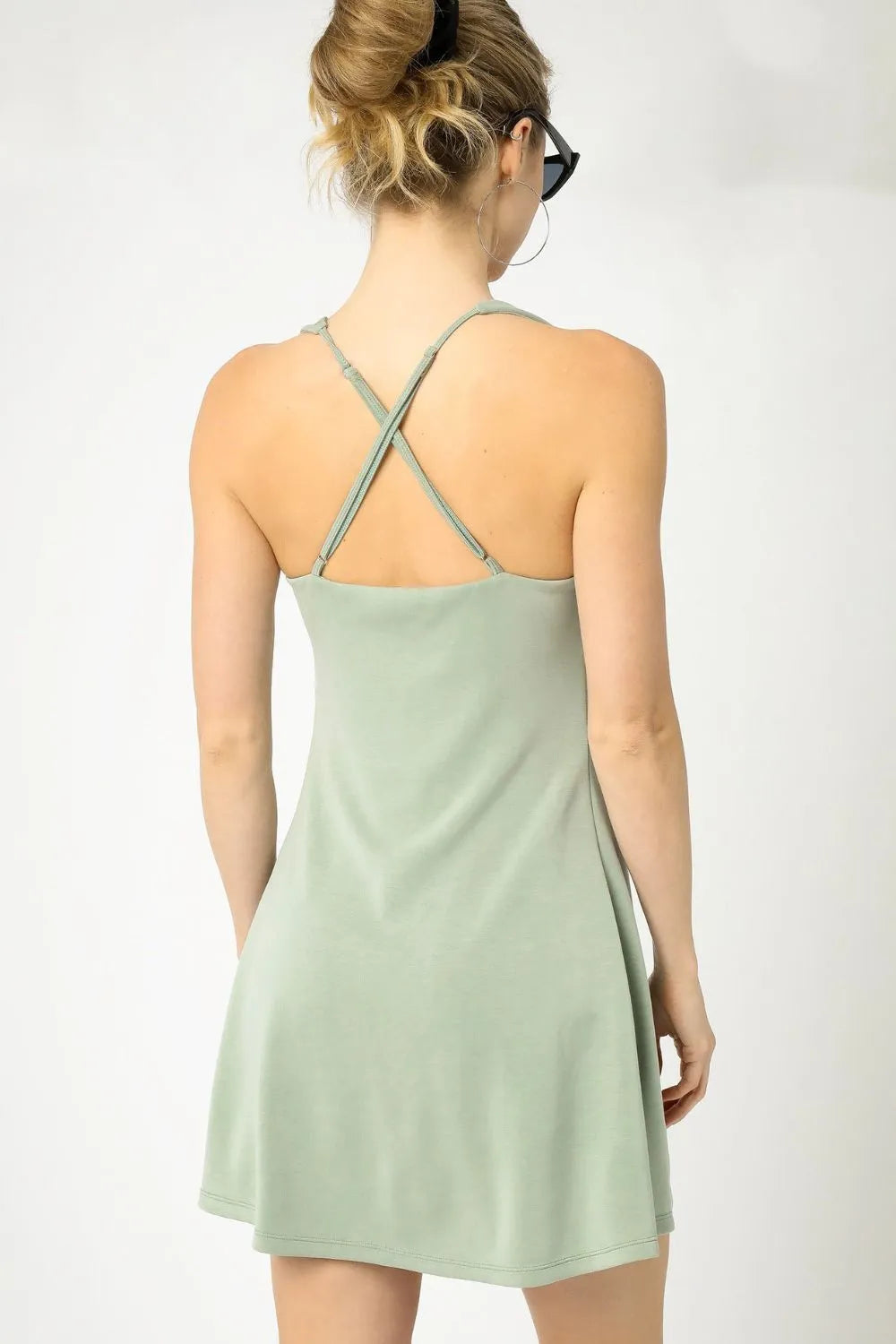 Crisscross Square Neck Active Dress - Sage - product view 2
