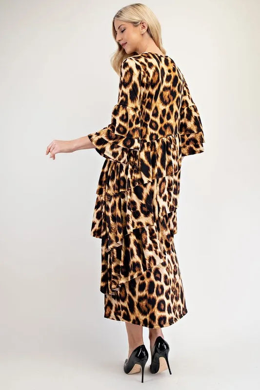 Full Size Leopard Asymmetrical Ruffle Midi Dress Plus Size - product view 2