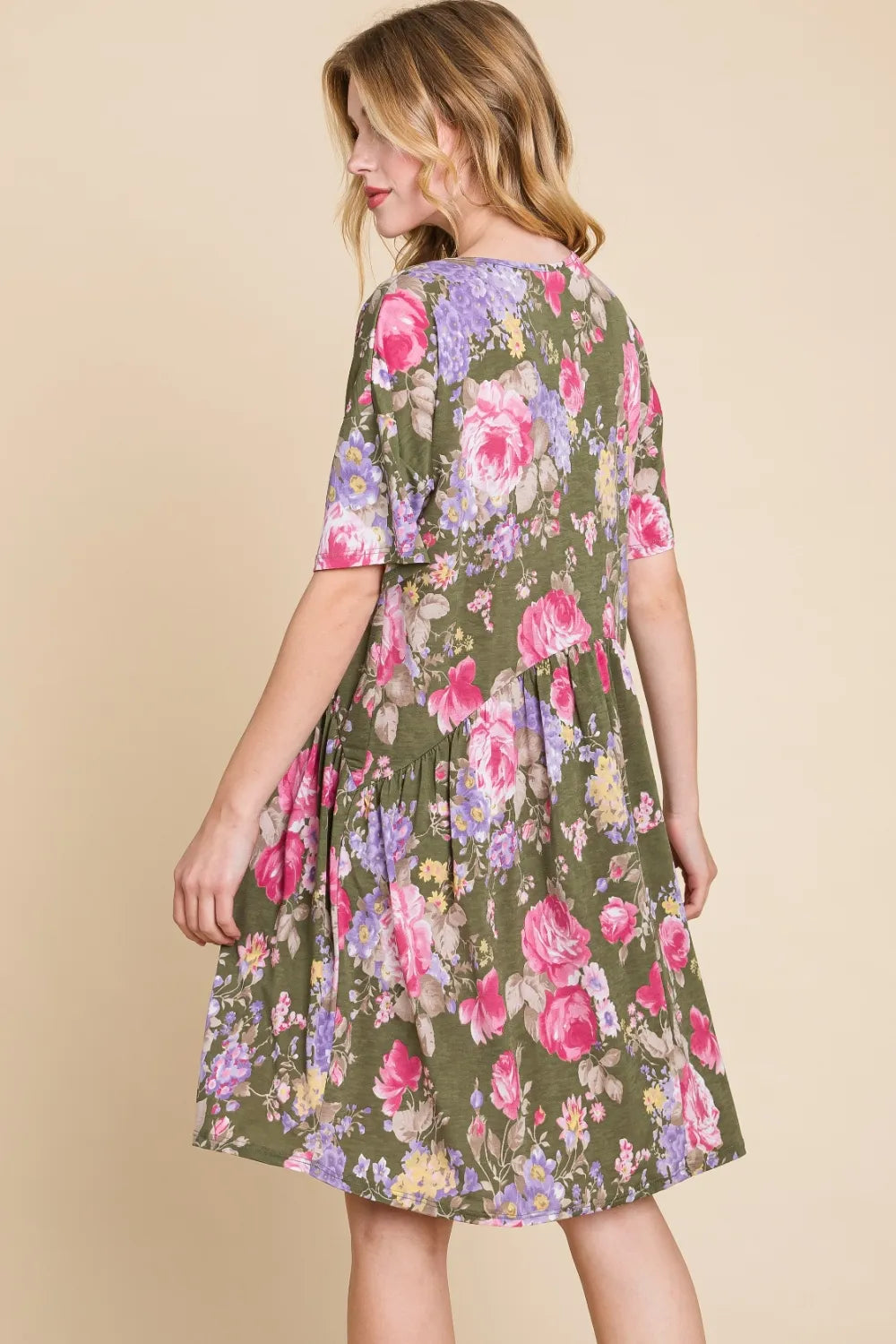 Flower Print V-Neck Ruched Dress in Floral - product view 2