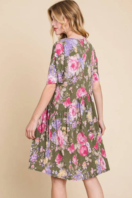 Flower Print V-Neck Ruched Dress in Floral - product view 2