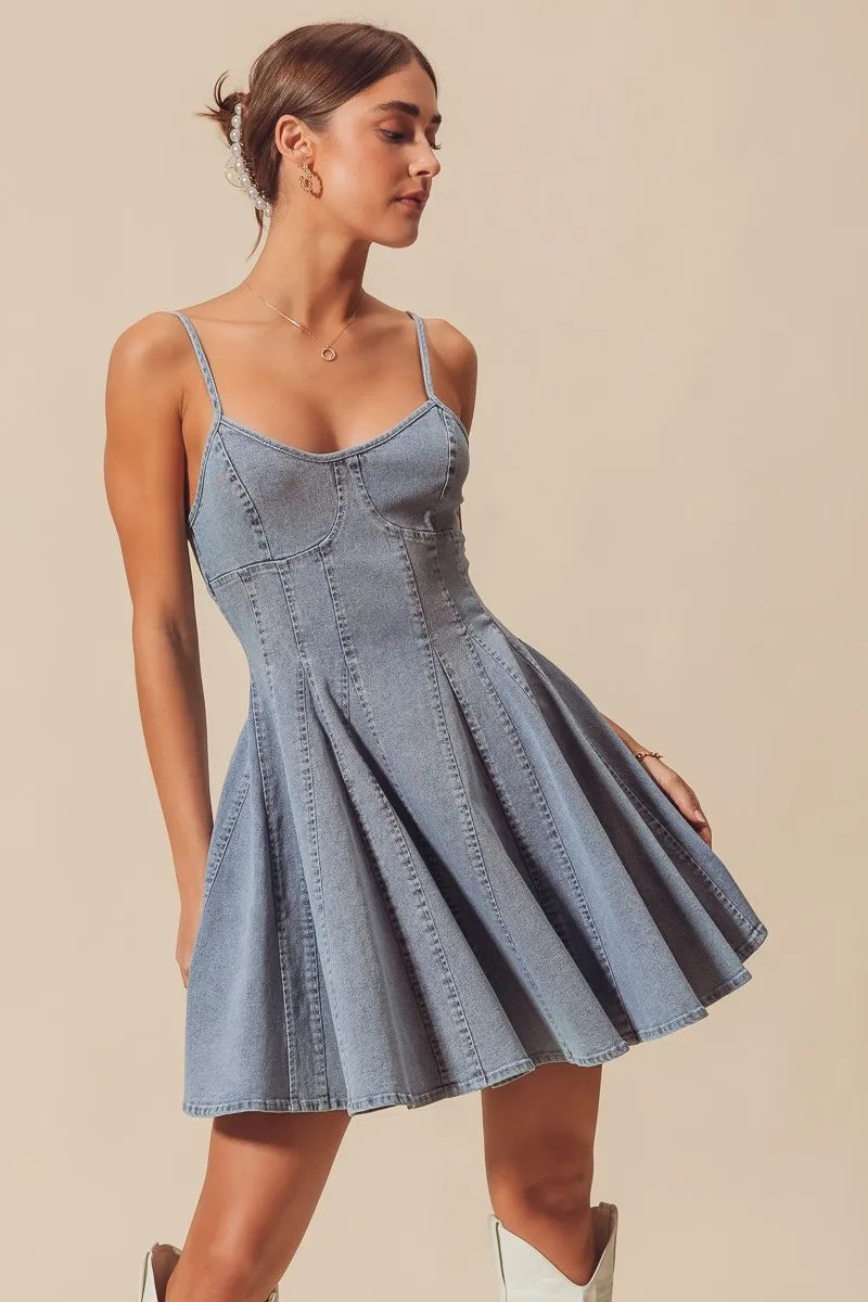 A Line Fit and Flare Denim Mini Dress - product view 6