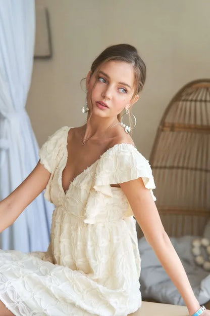 Tie Back V-Neck Ruffle Sleeve Dress in Ivory - product view 8