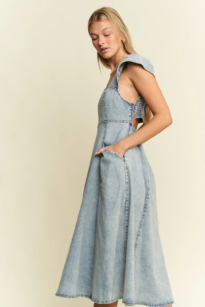 Full Size Ruffled Denim Midi Dress Plus Size in Denim Blue - product view 6