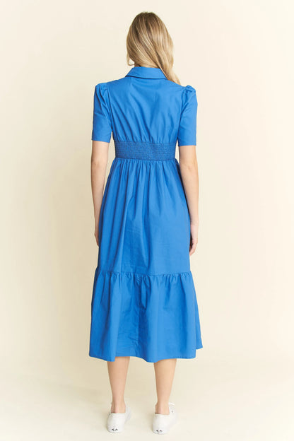 Short Sleeve Button Down Midi Dress in Blue - product view 9