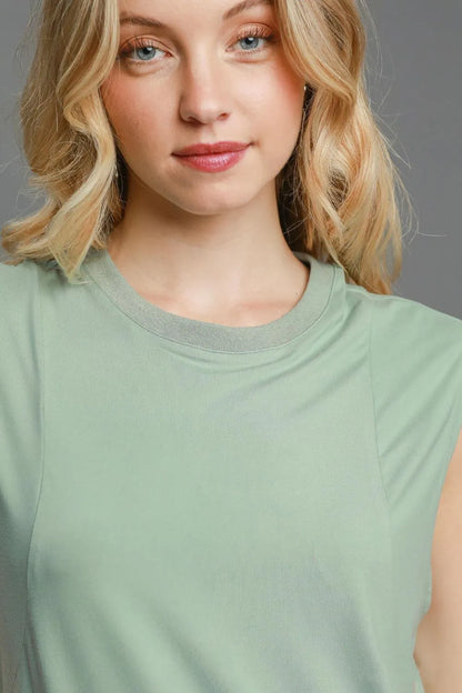Round Neck Sleeveless High-Low Curved Hemline Mini Dress - Dusty Mint - product view 4