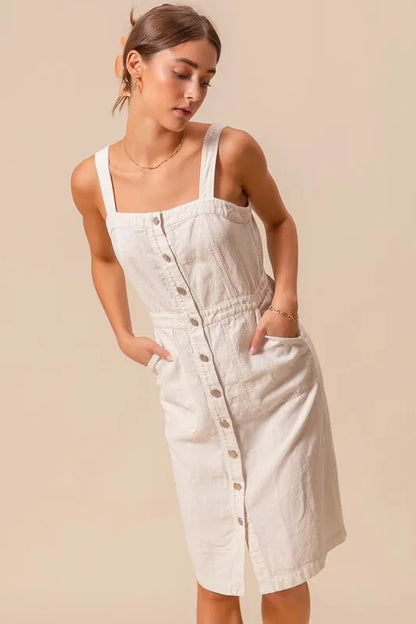 Button Down Pocket Front Pinafore Dress - Off White - product view 12