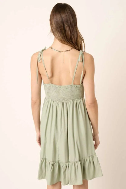 Ruched Detail Spaghetti Tie Mini Dress - Sage - product view 4