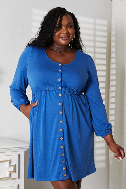 Scoop Neck Empire Waist Long Sleeve Magic Dress in Black and Royal Blue - product view 11