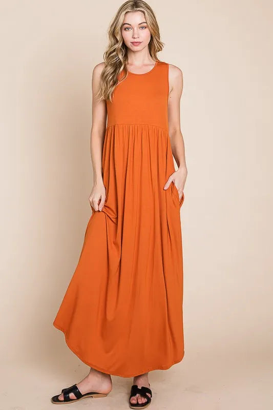 Sleeveless Maxi Dress with Pockets in Rust - product view 2