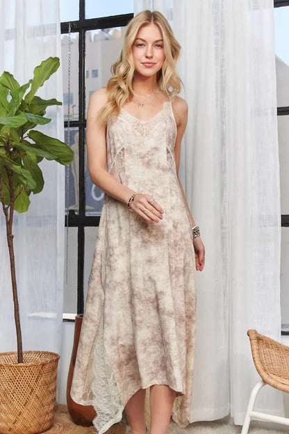 Printed Spaghetti Strap Midi Dress in Lt Taupe - product view 1