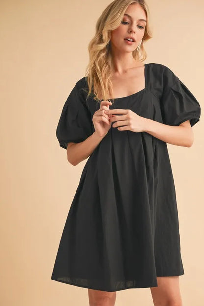 Square Neck Babydoll Dress with Pockets - Black - product view 7