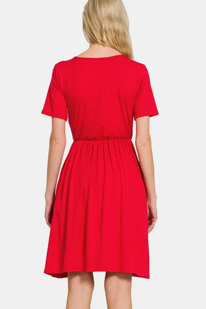 Surplice Short Sleeve Brushed DTY Dress - Red - product view 2