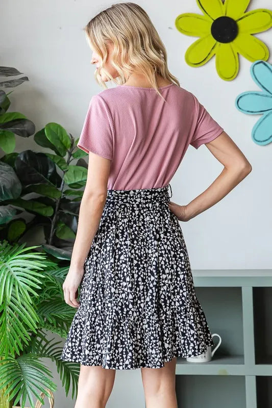 Full Size Short Sleeve Solid And Animal Print Mini Dress Plus Size in Mauve - product view 2