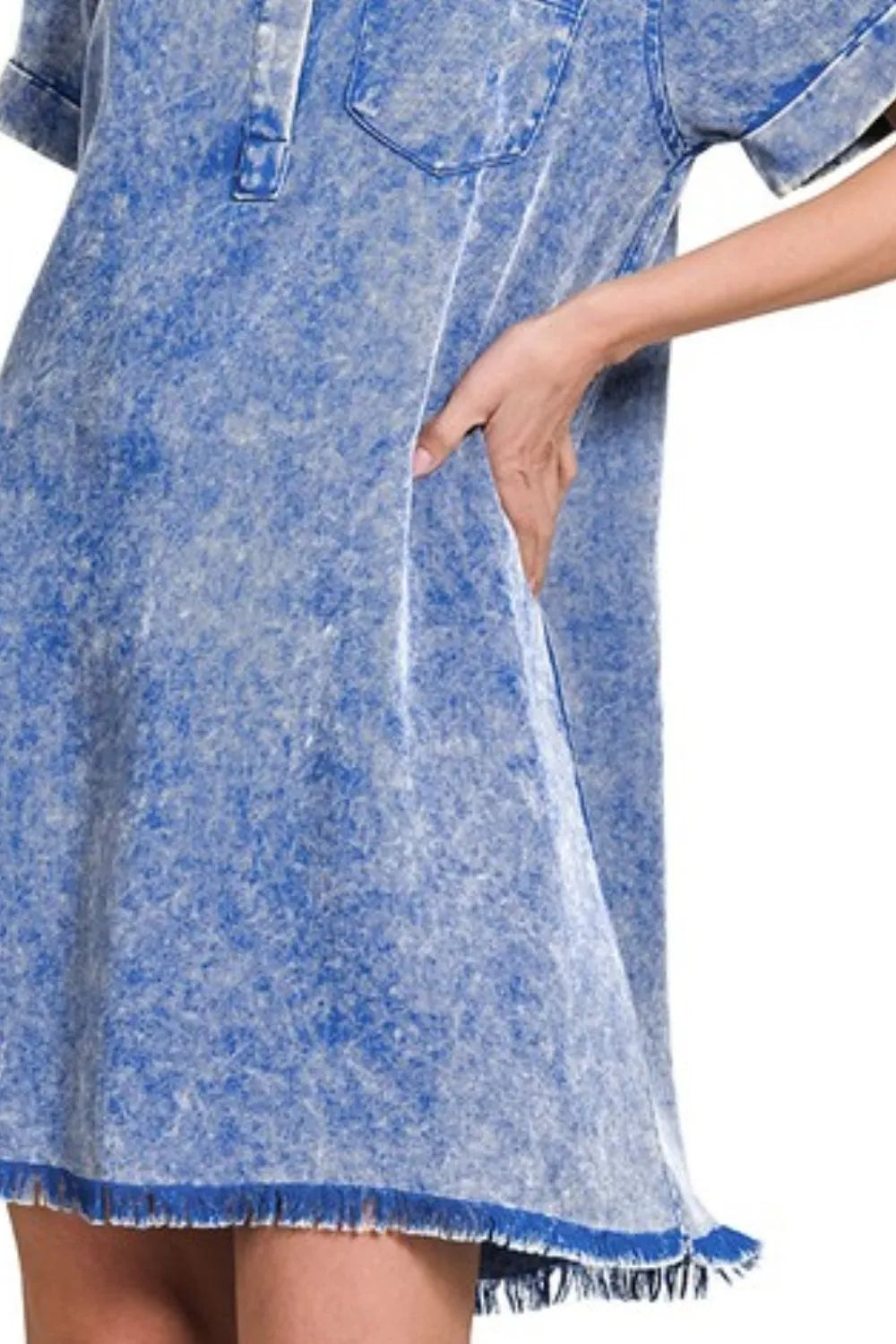 Tencel Mineral Washed Collared Shirts Dress - Classic Blue - product view 3