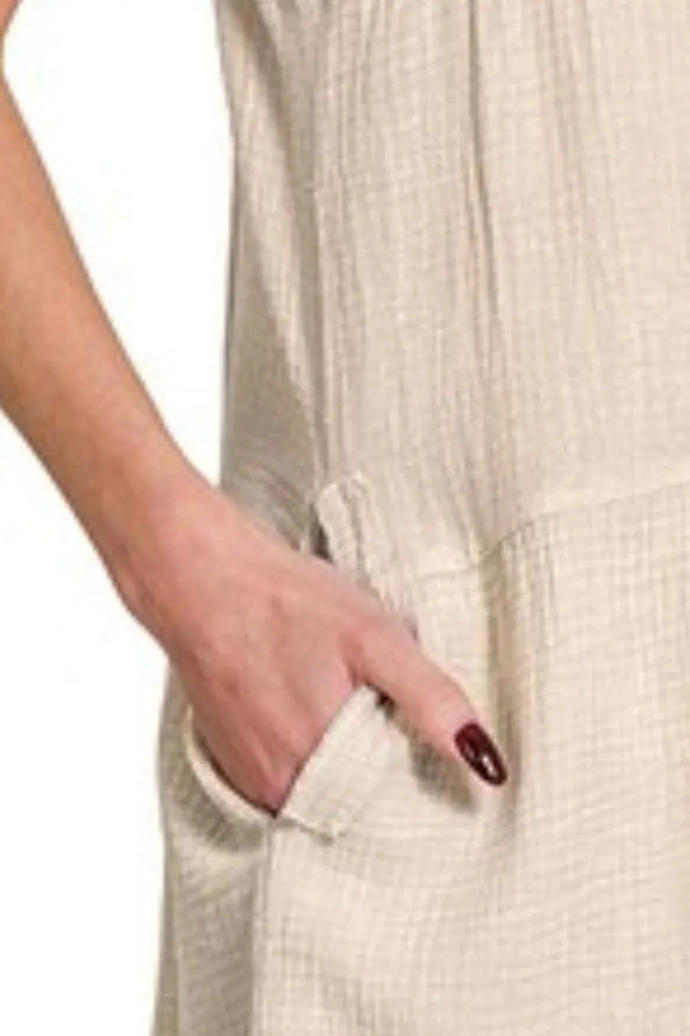 Washed Double Gauze Raw Edge V-neck Dress - Sand Beige - product view 3