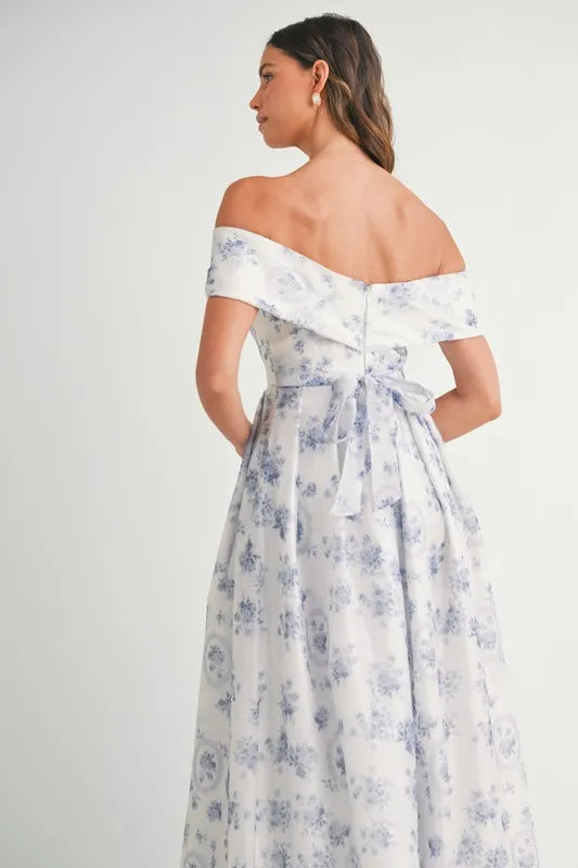 Floral Printed Off Shoulder Maxi Dress in Blue - product view 12