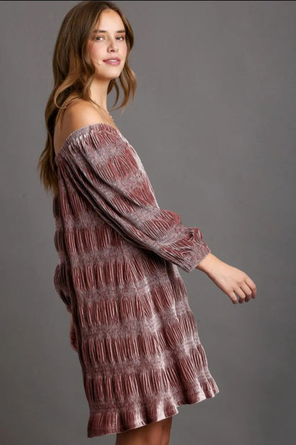 Off-Shoulder Balloon Sleeve Velvet Mini Dress - Dusty Pink - product view 3