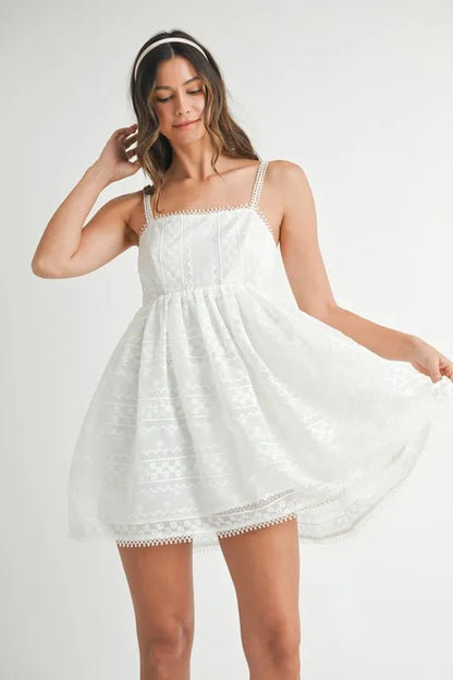 Eyelet Lace Babydoll Mini Cami Dress in Off White - product view 2