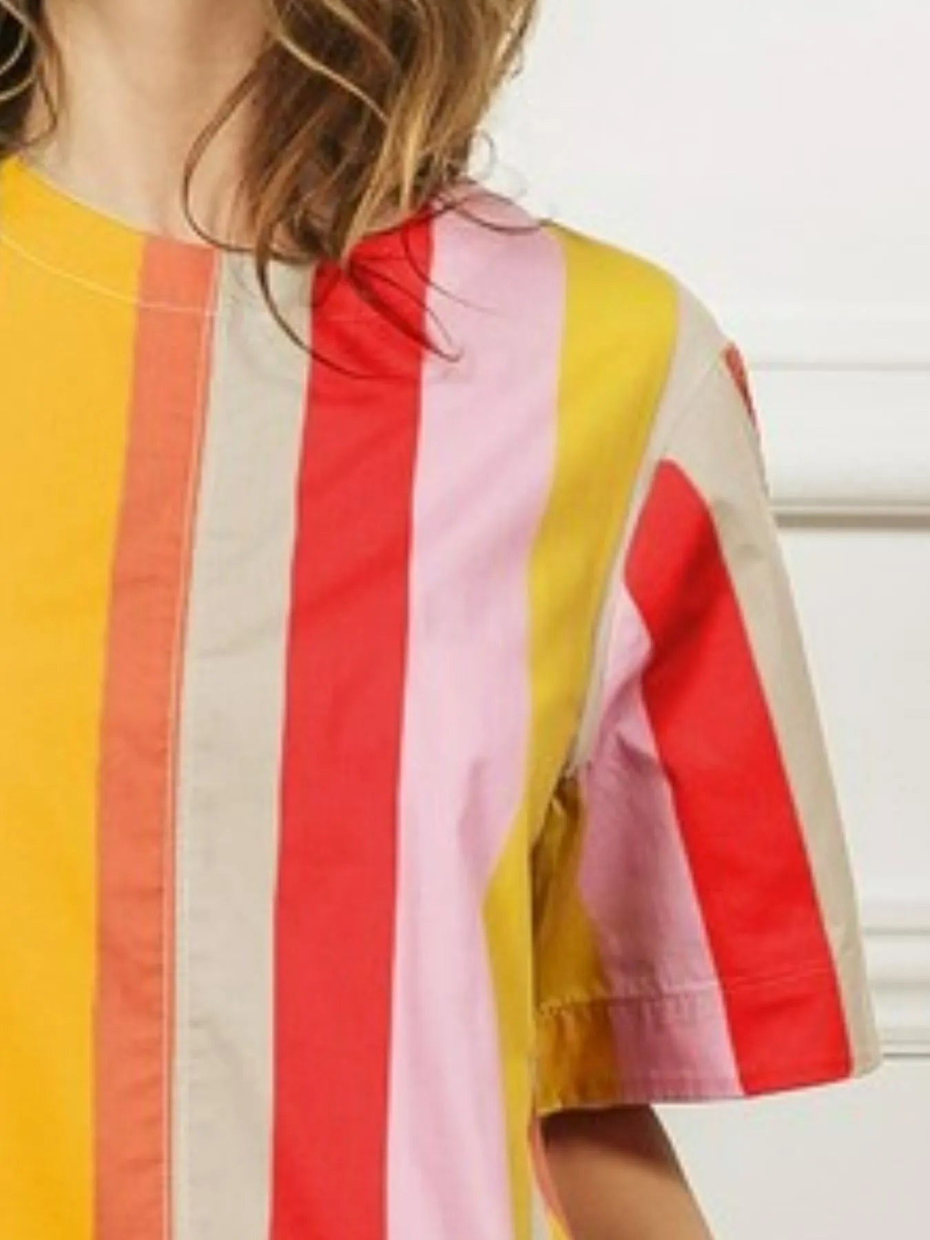Multi Stripe Woven Flared Midi Dress in Must/Oatmeal/Scarlet - product view 3
