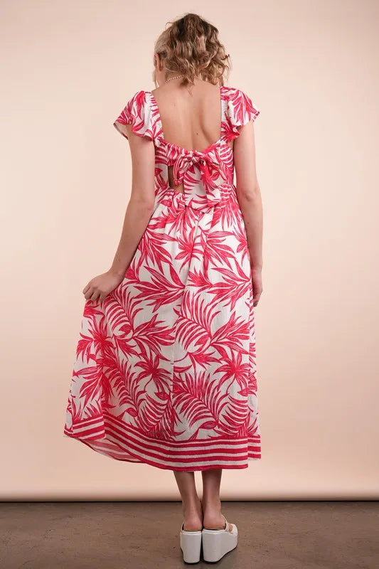 Tropical Printed Midi Summer Boho Dress in Tomato Mix - product view 4