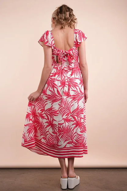 Tropical Printed Midi Summer Boho Dress in Tomato Mix - product view 4