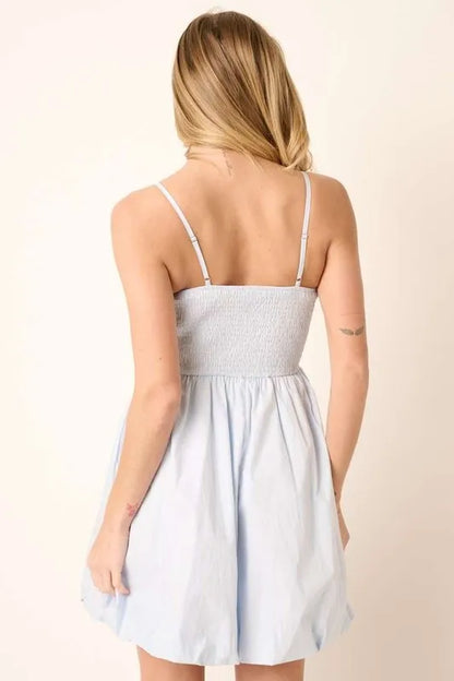 Ruched Detail Bubble Hem Mini Dress in Blue - product view 4
