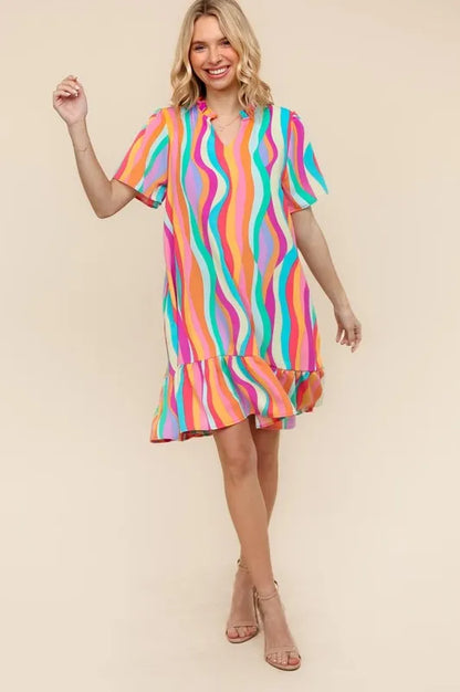 Tiered Woven Ruffle Hem Dress in Yellow/Green/Fuchsia - product view 8